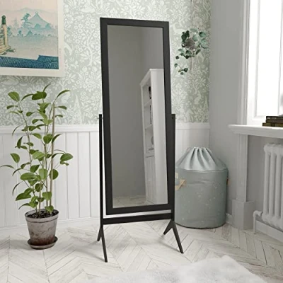 Imagen de Vida Designs Nishano Espejo Rectangular de Longitud Completa, pie, Madera, Giratorio, para Dormitorio, Pasillo, cómoda, Color Negro