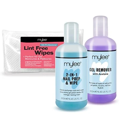 Imagen de Kit de manicura Mylee Salon Removedor esmalte y preparación con toallitas para uñas Paquete gel LED UV profesional remoje pedicura.