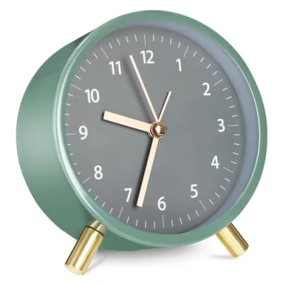 Imagen de TIDEVAN Reloj Despertador Analógico de Metal Redondo Verde Silencioso sin Tictac con Luz Nocturna para Dormitorio Oficina Viajes