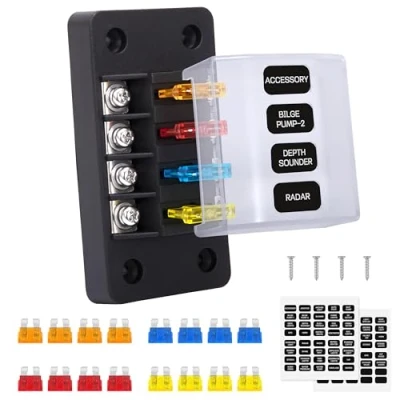 Imagen de GUNGY Caja Fusibles 12V de 4 Vías Portafusibles Porta Coche con 16 y Pegatinas para Barco Camper Camión