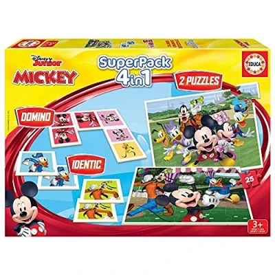 Imagen de Educa Superpack Mickey &amp; Friends, Pack de Juegos Mesa Infatiles, Domino, Identic y 2 Puzzles Sus Amigos, A Partir 3 años (19099)