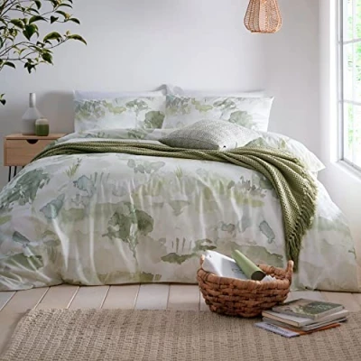 Imagen de Appletree Loft Edale Juego de Funda edredón 100% algodón para Cama Doble, Color Verde