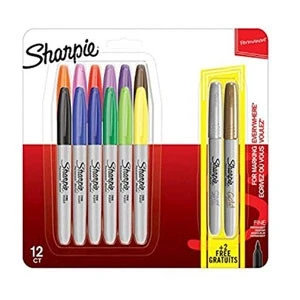 Imagen de Sharpie rotuladores permanentes, punta fina, surtido de clásicos y metálicos, juego 14