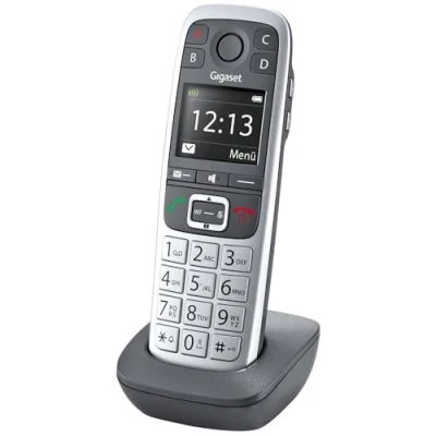 Imagen de Gigaset E560HX Auricular DECT con base de carga teléfono inalámbrico para personas mayores enrutador y Compatible Fritzbox llamada emergencia 4 números botón extrarrápido botones grandes, plateado