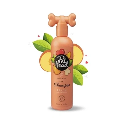 Imagen de PET HEAD Quick Fix Champú y Acondicionador para perros 300ml Aroma de Melocotón. Nutre suaviza el pelaje. Hipoalergénico con Ingredientes Naturales Veganos. Fórmula suave cachorros