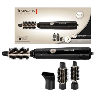 Imagen de Remington Cepillo Blow Dry &amp; Style [ideal para cabello corto y mediano] (800 W, temperatura variable, aire fresco, 2 cepillos redondos de 25 38 mm, concentrador, cable giratorio), negro