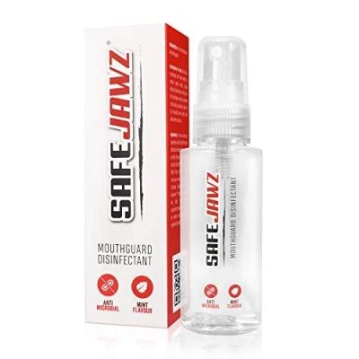 Imagen de SAFEJAWZ Spray desinfectante para Protectores bucales Limpiador Protector de Goma Antimicrobiano con Sabor a Menta. 50ml.