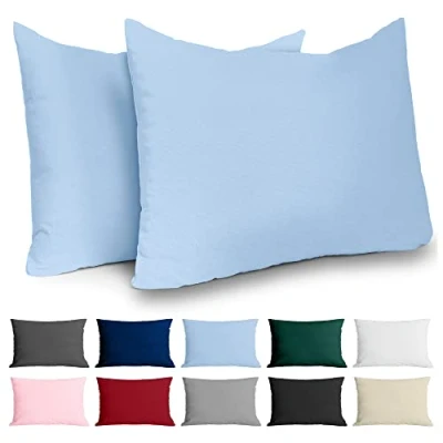 Imagen de Dreamzie Funda Almohada 60x40 Algodón Reforzado (Pack de 2) Azul Claro Tela Apretada 57 Hilos/cm² 40 x 60 Certificación Oeko Tex