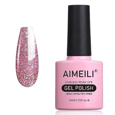Imagen de AIMEILI Esmaltes Semipermanentes para uñas en Gel UV LED de Pintauñas Permanente Semipermanente Soak Off Brillantina Rosa Multiflora (127) 10ml
