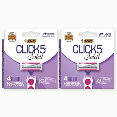 Imagen de BIC Click 5 Soleil Recambios de maquinilla afeitar para mujer con cuchillas flexibles y caja reciclable, 2 cajas 4 catridges (total 8)