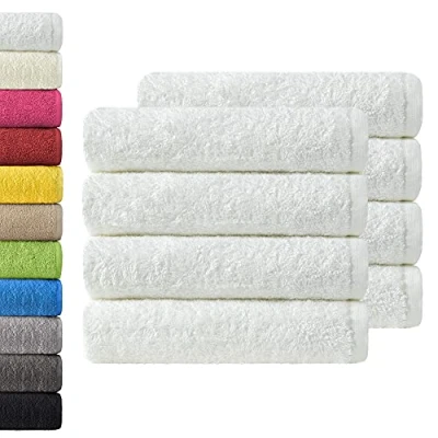 Imagen de NatureMark Paquete Ahorro de 8 Toallas Tejido Rizo, Set Unidades 50 x 100 cm, Blanco, 100% algodón