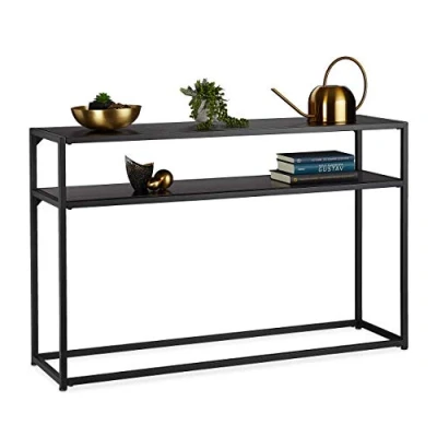 Imagen de Relaxdays Consola Recibidor con Dos Baldas, Mesa Auxiliar Alta, Mueble TV, Metal DM, 70 x 110 30 cm, Negro, Tablero de Fibras