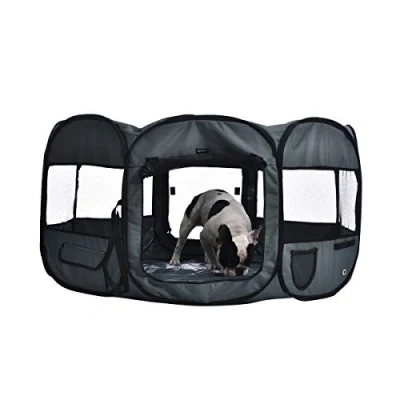 Imagen de Amazon Basics Octogonal Corral para mascotas suave y transportable, 114 cm, Gris