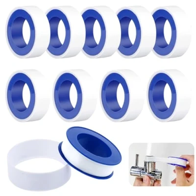 Imagen de Pizsieat 10 Rollos Teflon Fontaneria Cinta 15mm x 10m PTFE de Rosca, Tubería para Cabezales Ducha, Grifos(Blanco)