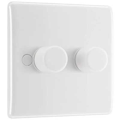 Imagen de BG Electrical 882P 01 Interruptor de luz regulable inteligente con botón pulsador doble redondo, moldeado en blanco, borde 2 vías, 8,6 cm* 4,5 cm