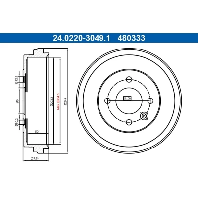 Imagen de ATE 24.0220 3049.1 Tambor de Freno 245,0mm NISSAN: Micra V Hatchback (K14) 1.0, 1.5 DCI, 1.0 IG T 100, DIG 117, 0.9 LPG, T, LPG