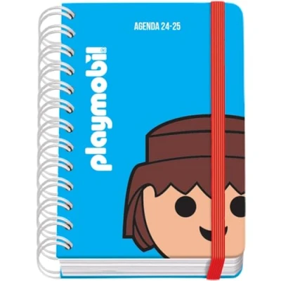 Imagen de Dohe Agenda Escolar 2024 2025 Día por Página, Tamaño A6 (12x17 cm), Cierre Anillas y Goma, Español e Inglés, 4 Páginas de Pegatinas, Septiembre a Junio, Material Playmobil Core