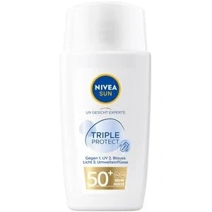Imagen de NIVEA SUN protección solar UPF 50+, protector ultraligero para 3 capas de la piel, cuidado facial con ácido hialurónico, Triple Protect Fluid SPF 50+ (40 ml)