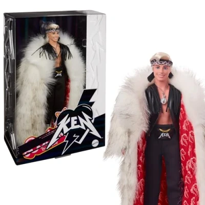 Imagen de Barbie The Movie Ken rockero Muñeco con chaleco de flecos y bandana, juguete colección, regalo +3 años (Mattel HRF31)