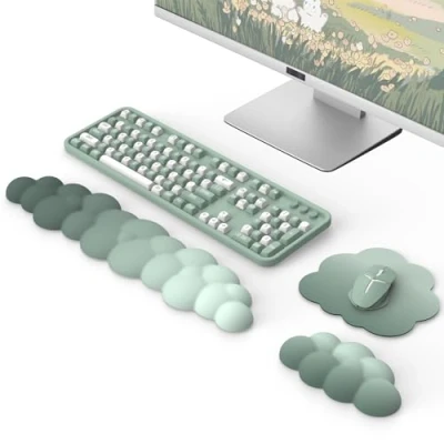 Imagen de MoKo Reposamuñecas de Nube, Juego Ergonómico con Alfombrilla Teclado y Ratón, Espuma Memoria, Soporte Muñeca para Oficina, Juegos, Ordenador, Portátil, Verde