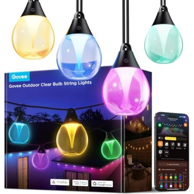 Imagen de Govee Guirnalda de Luces Para Exteriores, 15m, RGBWIC Regulable, 16 Millones Colores y 111 Modos Escena, 80lm por LED, 25 000 Horas Vida útil, Compatible con Alexa, Google Assistant Matter