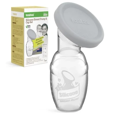 Imagen de Extractor de Leche Manual haakaa con Tapa Silicona Alimentaria Diseño Patentado, Operación Silenciosa Manos Libres, Succión Natural, A Prueba Derrames, 4oz/100ml, Gris
