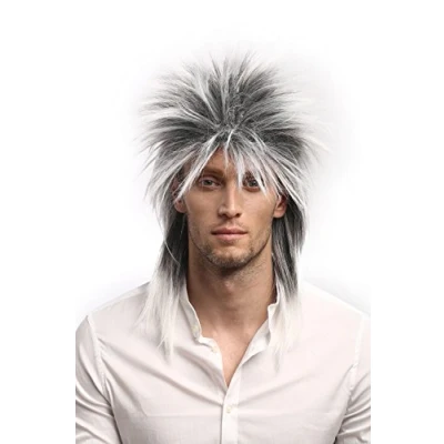 Imagen de WIG ME UP 90891 ZA60TZA1 Peluca Mujer Hombre 80 Carnaval Wave Punk Popstar, Mezcla de Gris y Blanco Negro, cardar Algo