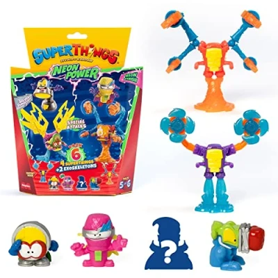 Imagen de SUPERTHINGS Serie Neon Power, Incluye 1 capitán Plateado y 2 Exoskeletons