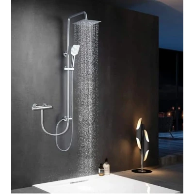 Imagen de Elbe Columna de ducha con LED, acero inoxidable cepillado, para un ambiente romántico