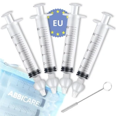 Imagen de Jeringa lavado nasal bebe 10ml ABBICARE™ sin BPA CE Kit 4 jeringas con adaptador de silicona + 1 cepillo limpieza puericultura suero fisiológico higiene nasal…