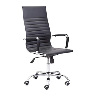 Imagen de Letter, Silla Giratoria de Oficina, Despacho o Estudio, Acabado en Símil Piel Negro, Medidas: 64 cm (Ancho) x (Fondo) 106 116 (Alto)