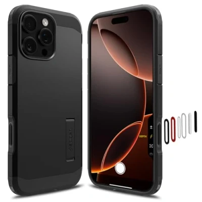 Imagen de Spigen Funda para iPhone 16 Pro, Tough Armor(AI) T MagFit [Cubierta habilitada Control de Cámara] Compatible con MagSafe Negro