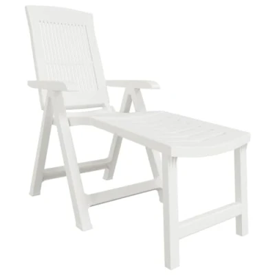 Imagen de vidaXL Tumbona, Silla con Reposabrazos Respaldo, de Playa Plegable, Sillón Descanso para Jardín Patio Piscina, Plástico Blanco