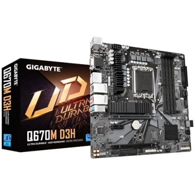 Imagen de Gigabyte Placa Base Q670M D3H Soporta CPU Intel Core 14ª, VRM Digital híbrido de 6+1+1 Fases, hasta 5600 MHz DDR (OC), 2 PCIe 4.0 M.2, LAN 2.5 GbE, USB 3.2 Gen