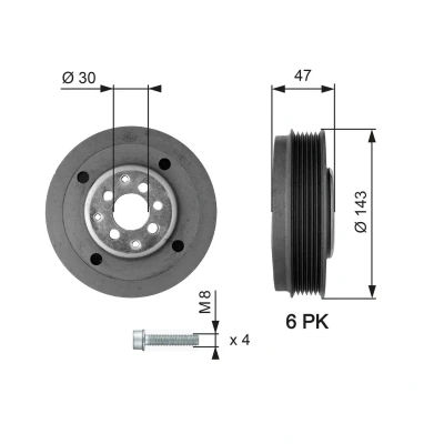 Imagen de GATES TVD1014A Polea de Cigüeñal 143 con accesorios FleetRunner Micro V Stretch Fit VOLKSWAGEN: Golf 4, Transporter 5 Bus,