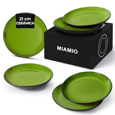 Imagen de MIAMIO Set de Plato/Plato Cena Vajilla Cerámica Gres Colección Le Papillon (Verde, 21 cm)