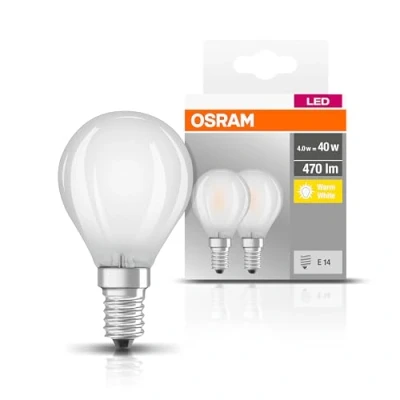 Imagen de Osram LED Base Classic P / Lámpara LED, forma mini esférica clásica: E14, 4 W, 220 240 V, 40 W Reemplazo, Blanco cálido, 2700 K, 2Pack