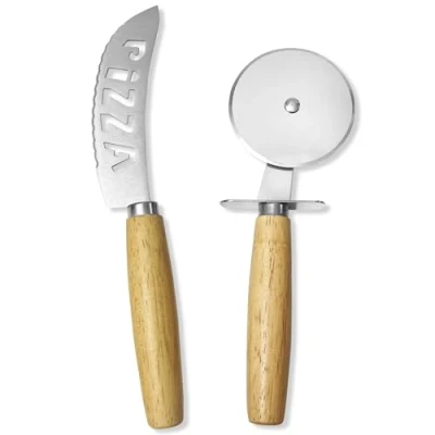 Imagen de 2 piezas Cortapizzas, Cuchillo pizza, Cortador Pizza Acero Inoxidable, Cortapizzas Compacto, Multifunción de Adecuado para pastelería, pan, queso blando y duro.