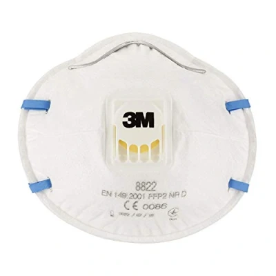Imagen de 3M Mascarilla para lijado manual y herramientas eléctricas, contra polvo fino, 8822C3, FFP2 con válvula Cool Flow, Paquete de 3 mascarillas