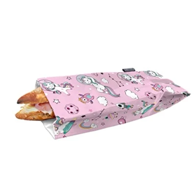 Imagen de NERTHUS FIH 880 Bolsa para Bocadillo Reutilizable Unicornios, ecológica, Adaptable, facil de Limpiar y Apta Lavadora