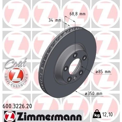 Imagen de ZIMMERMANN COAT Z 600.3226.20 Disco de freno 350 34 6/5 5 130 ventilación interna revestido altamente carbonizado PORSCHE: Cayenne