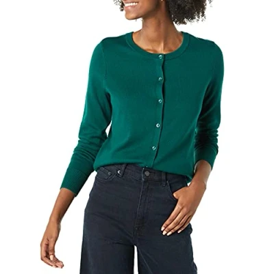 Imagen de Amazon Essentials Jersey Cárdigan de Cuello a La Caja Ligero (Disponible en Tallas Grandes) Mujer, Verde Oscuro, M