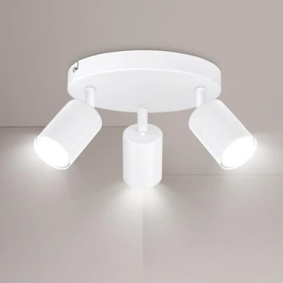 Imagen de Ketom GU10 Lámpara de Techo con 3 Focos, Focos Orientables, Blanco Apliques Interior, Modernas para el Base Redonda Salon, Dormitorio, Cocina, Comedor, Sin Bombilla