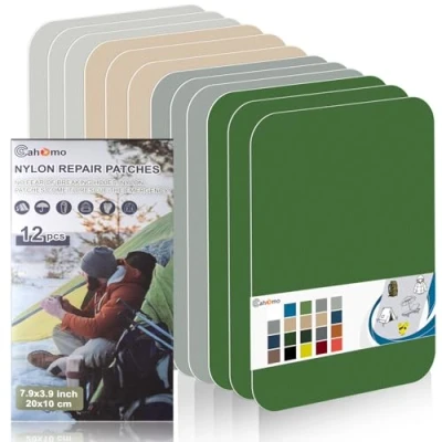 Imagen de Parche autoadhesivo de nailon, Cahomo 12 piezas 20X10 cm Parches reparación Nylon, impermeable autoadhesivo, para chaquetas, tiendas campaña, paraguas Color C