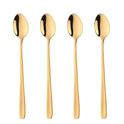 Imagen de 18/10 Acero Inoxidable Latté Cuchara Oro Hielo Cucharilla, Bisda 4 piezas Mango Largo para Chocolate Caliente Bebida Caliente, Lavavajillas Seguro