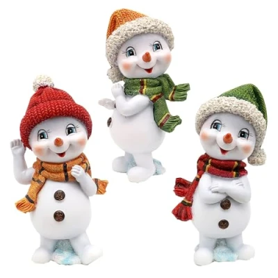 Imagen de Juego de 3 niños Nieve con Gorro y Bufanda en Rojo, Verde Naranja, 8 x 6,8 14,5 cm (Largo Ancho Alto)