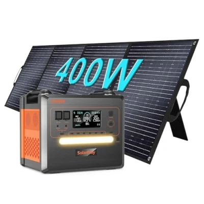 Imagen de SOLARPLAY Generador Solar con 400W Placas Solares, 2500W/2300Wh Estacion de Energia Portatil Batería LiFePO4, 12 Puertos, Power Station Portable para Camping, Autocaravana, Emergencia (Q2402M)