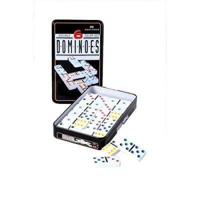 Imagen de Engelhart 250101 Juego de Dominó en Caja Metal Estrategia para Niños y Adultos (Doble 6)