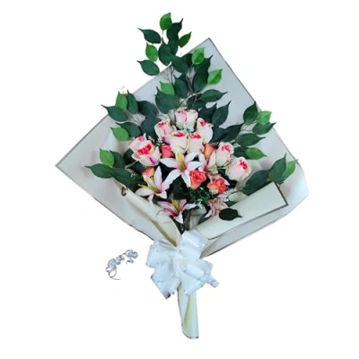 Imagen de DRW Ramo de Flores para Cementerio Artificiales con Jarron Meter en el Bote del 78x63x20 cm (Salmon)