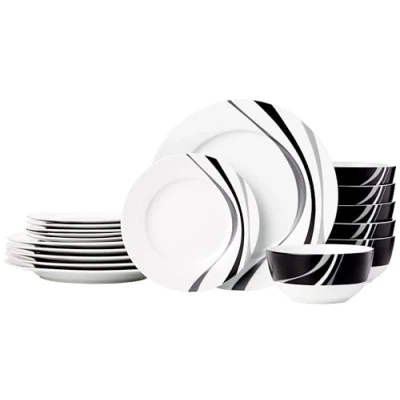 Imagen de Amazon Basics Vajilla de 18 Unidad, Remolino, 6 servicios